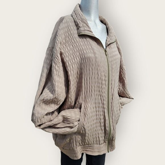 Vintage Passion Collections Oversized Silk Neutral Beige Zip Jacket Large - Picture 13 of 13